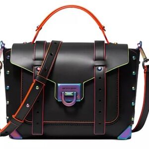 Michael Kors Manhattan Black Satchel with Neon Accents